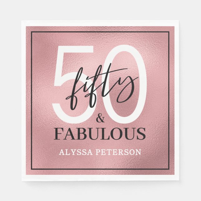Fifty and Fabulous Script 50th Birthday Napkin (Front)