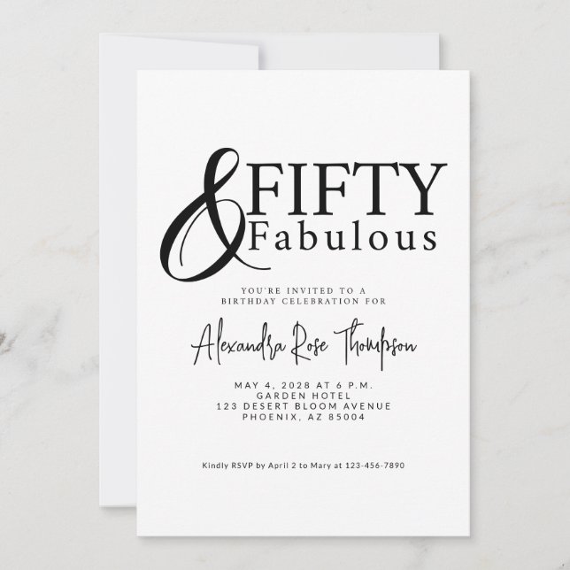 Fifty and Fabulous Script 50th Birthday Party Invitation (Front)