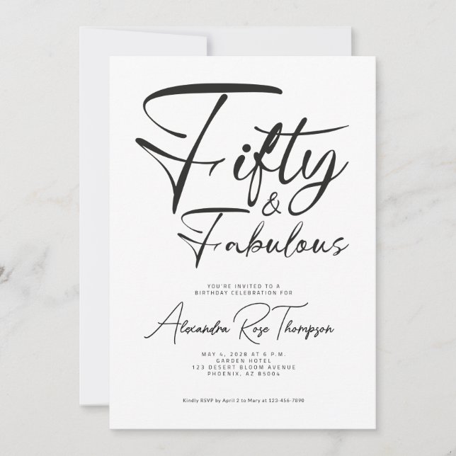 Fifty and Fabulous Script 50th Birthday Party Invitation (Front)