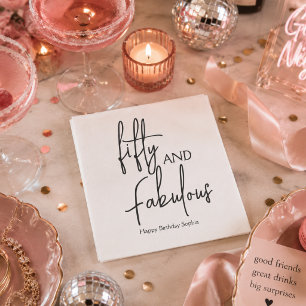 Fifty and Fabulous Script 50th Birthday Party  Napkin
