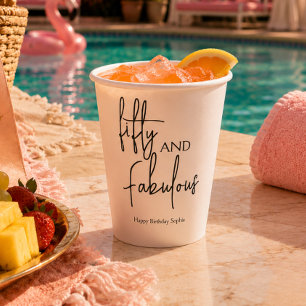 Fifty and Fabulous Script 50th Birthday Party Paper Cups