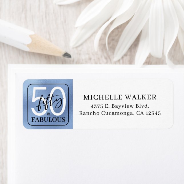 Fifty and Fabulous Script 50th Birthday Return Address Label (Insitu)