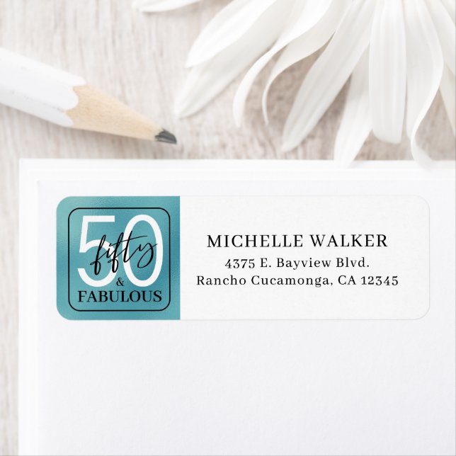 Fifty and Fabulous Script 50th Birthday Return Address Label (Insitu)