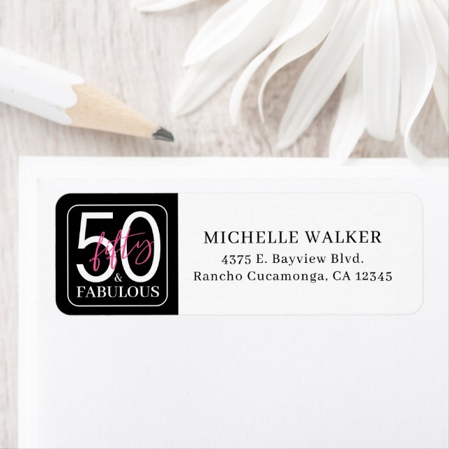Fifty and Fabulous Script 50th Birthday Return Address Label (Insitu)