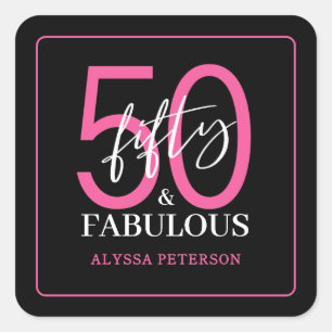 Fifty and Fabulous Script 50th Birthday Square Sticker