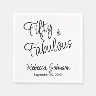 Fifty and Fabulous Script Black 50th Birthday Napkin