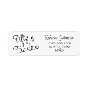 Fifty and Fabulous Script Black 50th Birthday Return Address Label