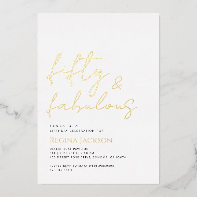 Fifty And Fabulous Script Gold 50th Birthday Party (Front)