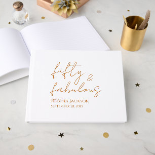 Fifty And Fabulous Script Gold 50th Birthday Party Guest Book