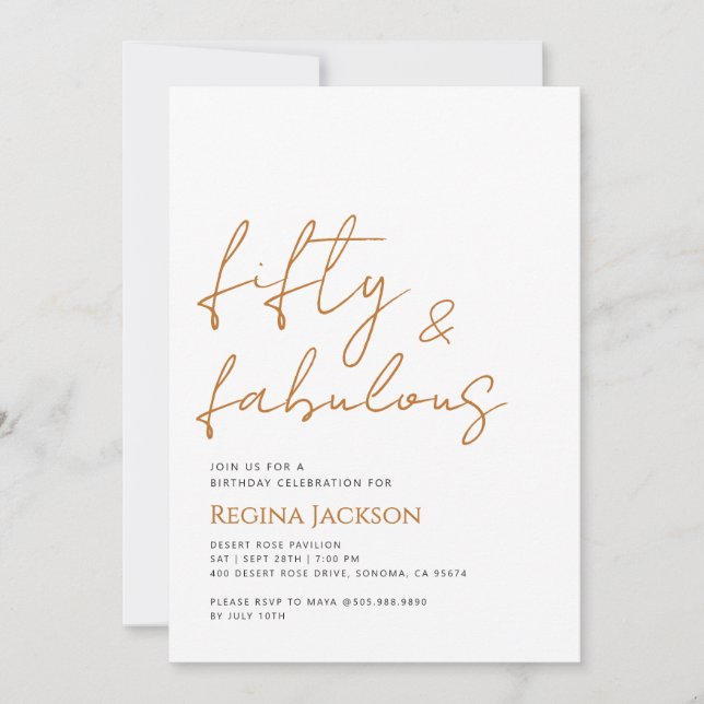 Fifty And Fabulous Script Gold 50th Birthday Party Invitation (Front)