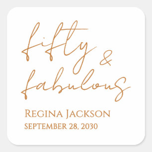 Fifty And Fabulous Script Gold 50th Birthday Party Square Sticker