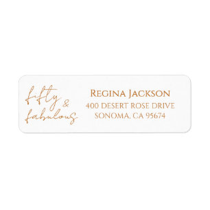 Fifty And Fabulous Script Gold 50th Birthday  Return Address Label