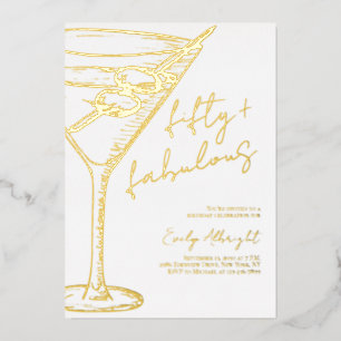 Fifty and Fabulous Script Line Art Gold