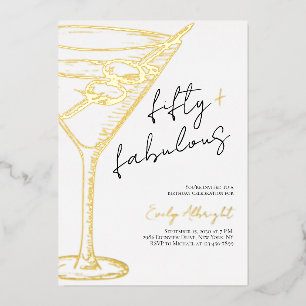 Fifty and Fabulous Script Line Art Gold