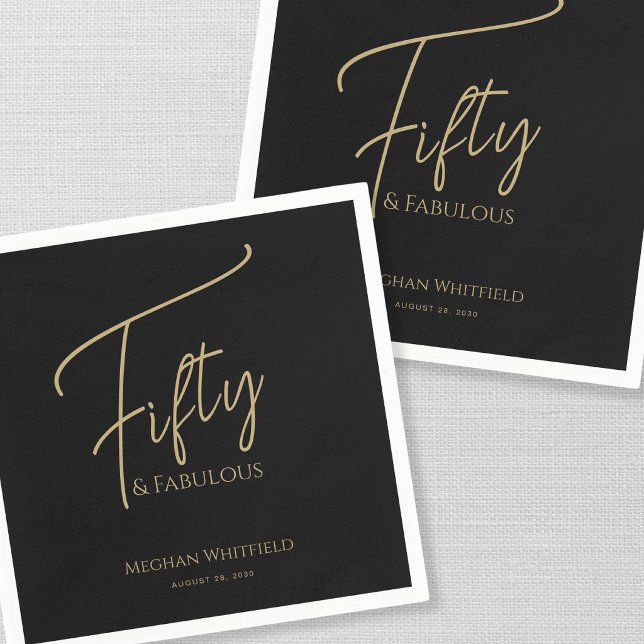 Fifty and Fabulous Script Name Date 50th Birthday Napkin (Creator Uploaded)