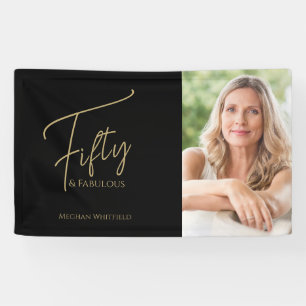 Fifty and Fabulous Script Photo 50th Birthday Banner