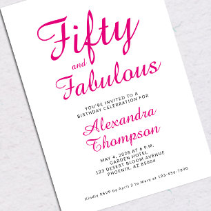 Fifty and Fabulous Script Pink 50th Birthday Party Invitation