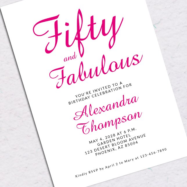 Fifty and Fabulous Script Pink 50th Birthday Party Invitation (Creator Uploaded)