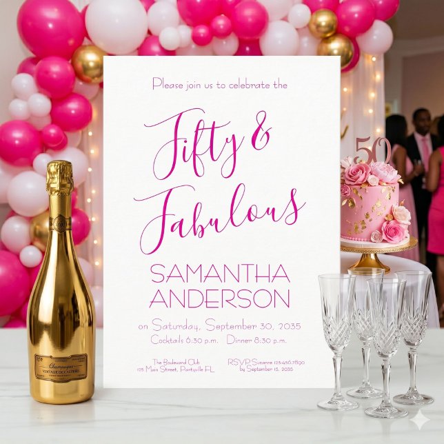 Fifty and Fabulous Script Pink 50th Birthday Party Invitation (Creator Uploaded)