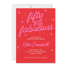Fifty and Fabulous Script Pink Red 50th Birthday