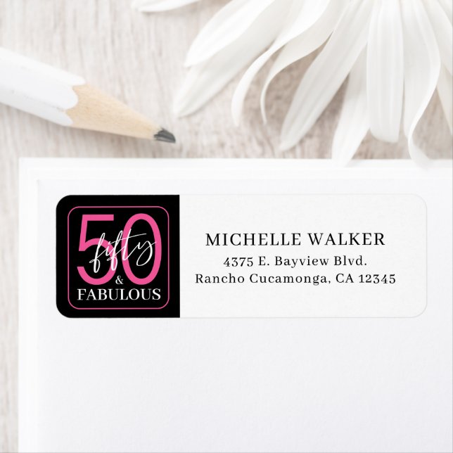 Fifty and Fabulous Script Return Address Labels (Insitu)