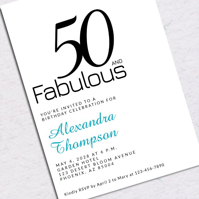 Fifty and Fabulous Turquoise 50th Birthday Party Invitation (Creator Uploaded)