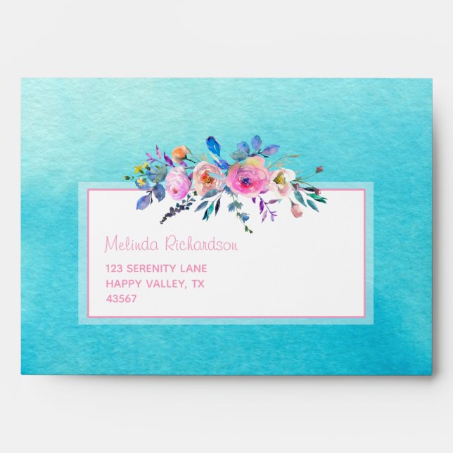Fifty and Fabulous Watercolor Floral Elegant Envelope (Front)