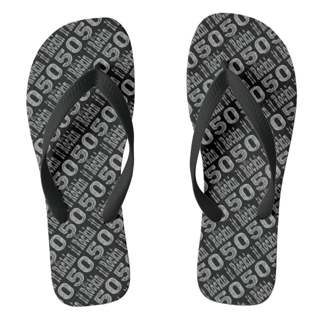Fifty and Rockin It Fiftieth Birthday Thongs (Footbed)