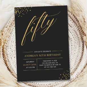 Fifty Birthday Gold & Black 50th Birthday Invitation