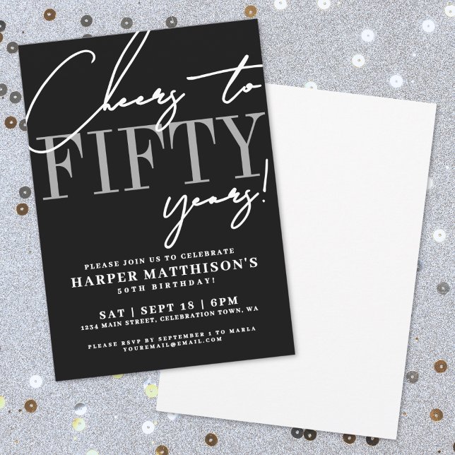 Fifty Black 50th Birthday Party Invitation (Fifty Black 50th Birthday Party Invitation)
