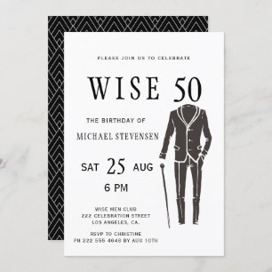Fifty black and white formal man birthday party invitation