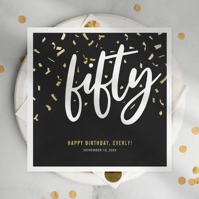 Fifty Black Gold 50th Birthday Party Napkin (Creator Uploaded)