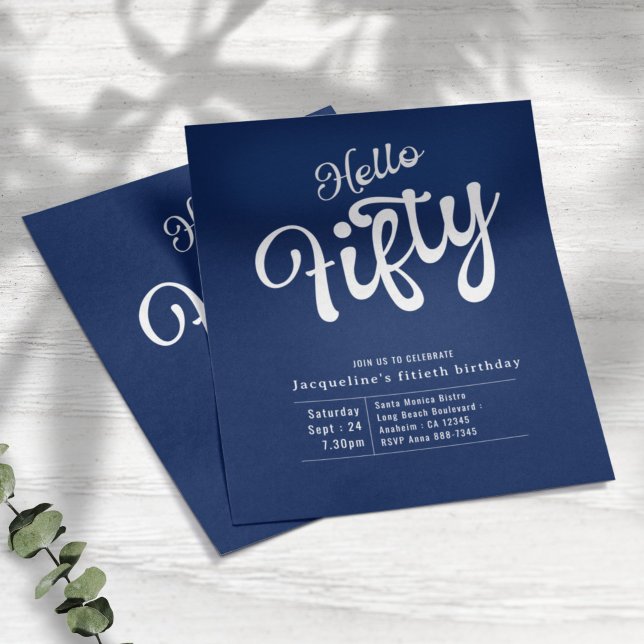 Fifty Blue White Budget 50th Birthday Invitation Flyer (Creator Uploaded)