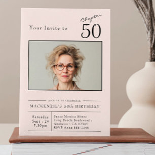 Fifty Blush Pink 50th Birthday Party Photo Invitation