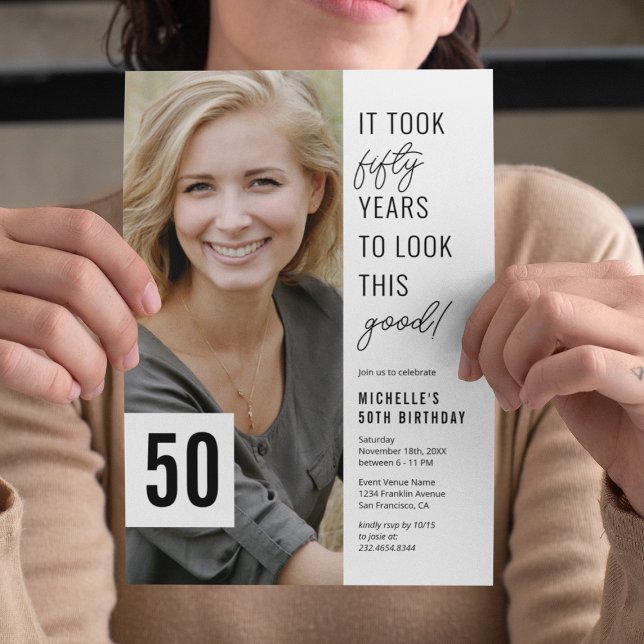 Fifty Chic Photo 50th Birthday Party Invitation (Creator Uploaded)