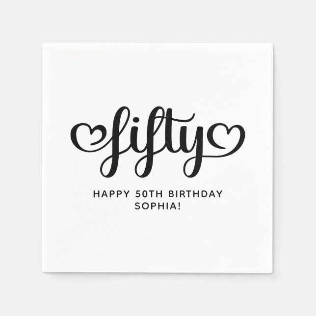 Fifty Cute Hearts Script 50th Birthday Napkin (Front)