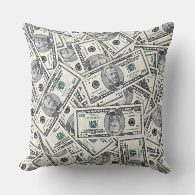 Fifty Dollar Bill Money Pattern Cushion (Front)