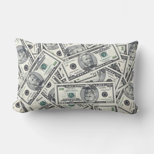 Fifty Dollar Bill Money Pattern Lumbar Cushion (Front)
