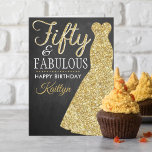 Fifty & Fabulous 50th Birthday Card<br><div class="desc">Send a personalised birthday greeting with this elegant gold glitter dress fifty and fabulous 50th birthday card. The name on the front can easily be personalised for that special person and the message on inside of the card can be personalised too.</div>