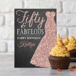 Fifty & Fabulous 50th Birthday Card<br><div class="desc">Send a personalised birthday greeting with this elegant rose gold glitter dress fifty and fabulous 50th birthday card. The name on the front can easily be personalised for that special person and the message on inside of the card can be personalised too.</div>