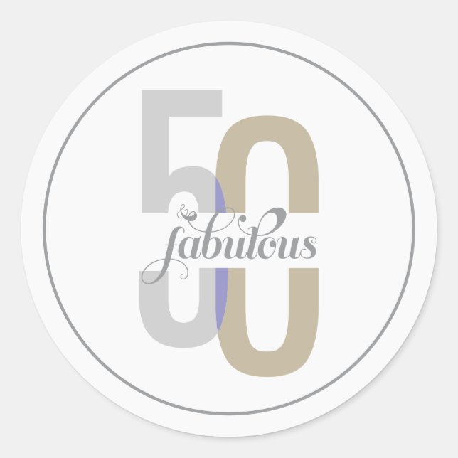 Fifty & Fabulous 50th Birthday Elegant Classic Round Sticker (Front)