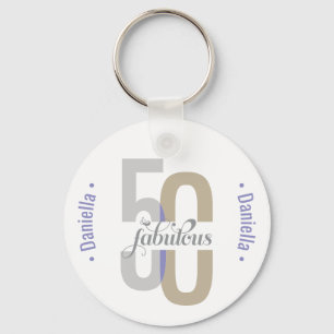 Fifty & Fabulous 50th Birthday Elegant Name Key Ring