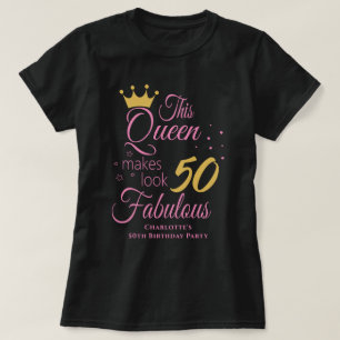 Fifty Fabulous 50th Birthday Party Black Pink T-Shirt