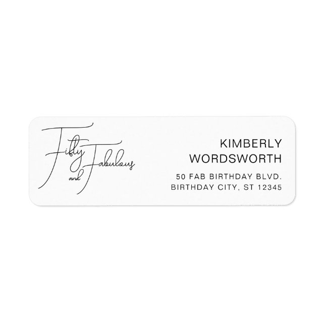Fifty Fabulous 50th Birthday Party Return Address Label (Front)