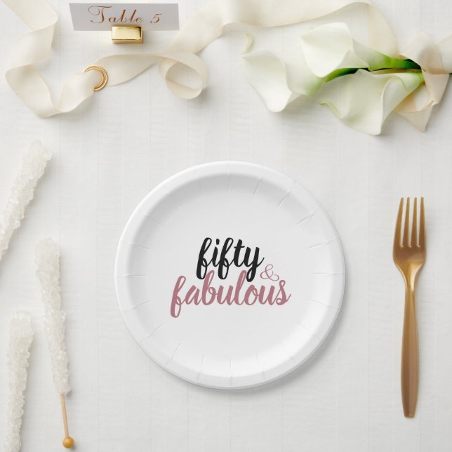 Fifty & Fabulous 50th Birthday Party Rose Gold Paper Plate (Wedding)