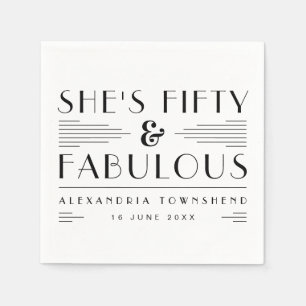 Fifty & Fabulous Art Deco Name Date 50th Birthday Napkin