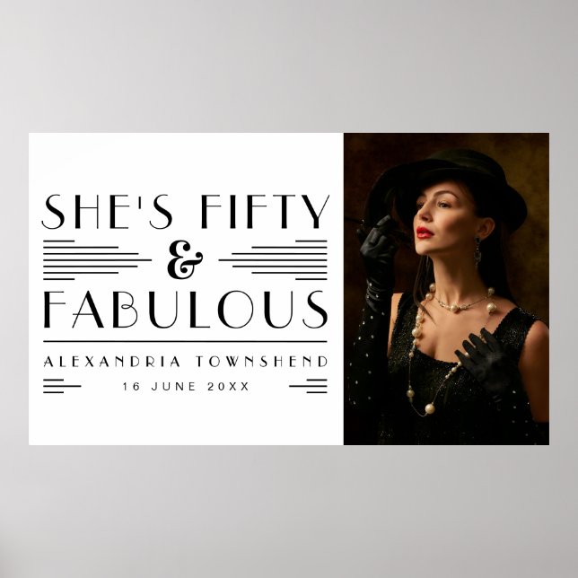 Fifty & Fabulous Art Deco Photo 50th Birthday Poster (Front)