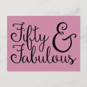 Fifty & Fabulous Birthday, Black Typography (48) Postcard