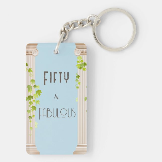 Fifty Fabulous Birthday Elegant Greek Theme Blue Key Ring (Back)