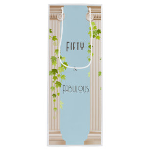 Fifty Fabulous Birthday Elegant Greek Theme Blue Wine Gift Bag